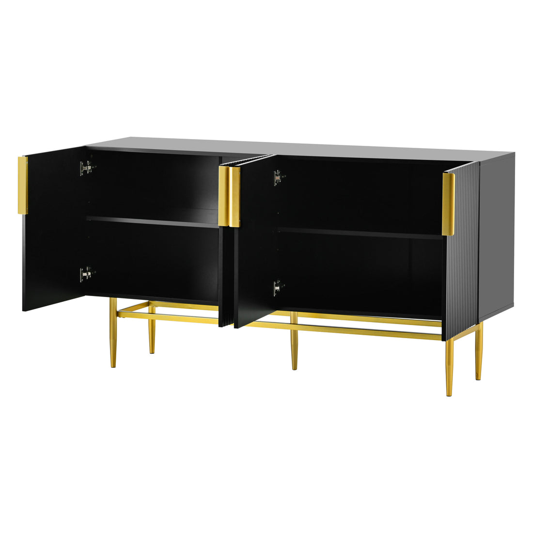 Modern Elegant 4 Door Sideboard Gold Metal Handle Buffet Cabinet For Dining Room, Living Room, Bedroom, Hallway Black Black Particle Board