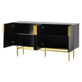 Modern Elegant 4 Door Sideboard Gold Metal Handle Buffet Cabinet For Dining Room, Living Room, Bedroom, Hallway Black Black Particle Board