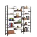 Triple Wide 5 Shelf Bookshelves Industrial Retro Wooden Style Home And Office Large Open Bookshelves, Grey, 69.3