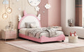 Cute Twin Size Upholstered Bed With Unicorn Shape Headboard,Twin Size Platform Bed With Headboard And Footboard,White Pink Pink Pu