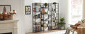 Triple Wide 5 Shelf Bookshelves Industrial Retro Wooden Style Home And Office Large Open Bookshelves, Dark Grey, 69.3