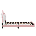 Cute Full Size Upholstered Bed With Unicorn Shape Headboard,Full Size Platform Bed With Headboard And Footboard,White Pink Full Pink Pu