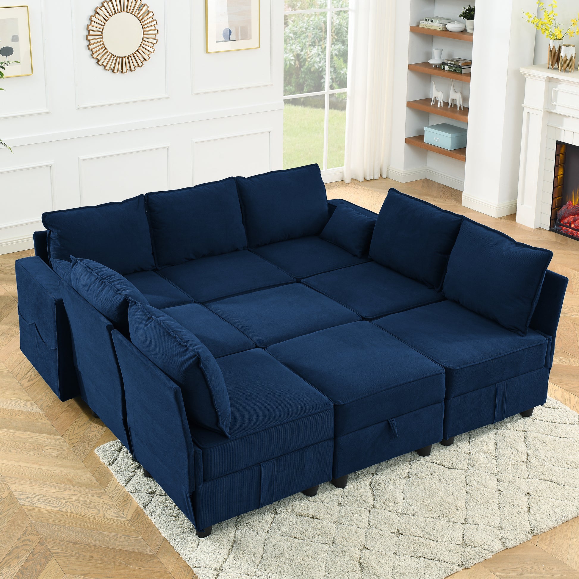 Arm Single Seat Of Module Sofa, Navy Blue Corduroy Velvet Navy Corduroy