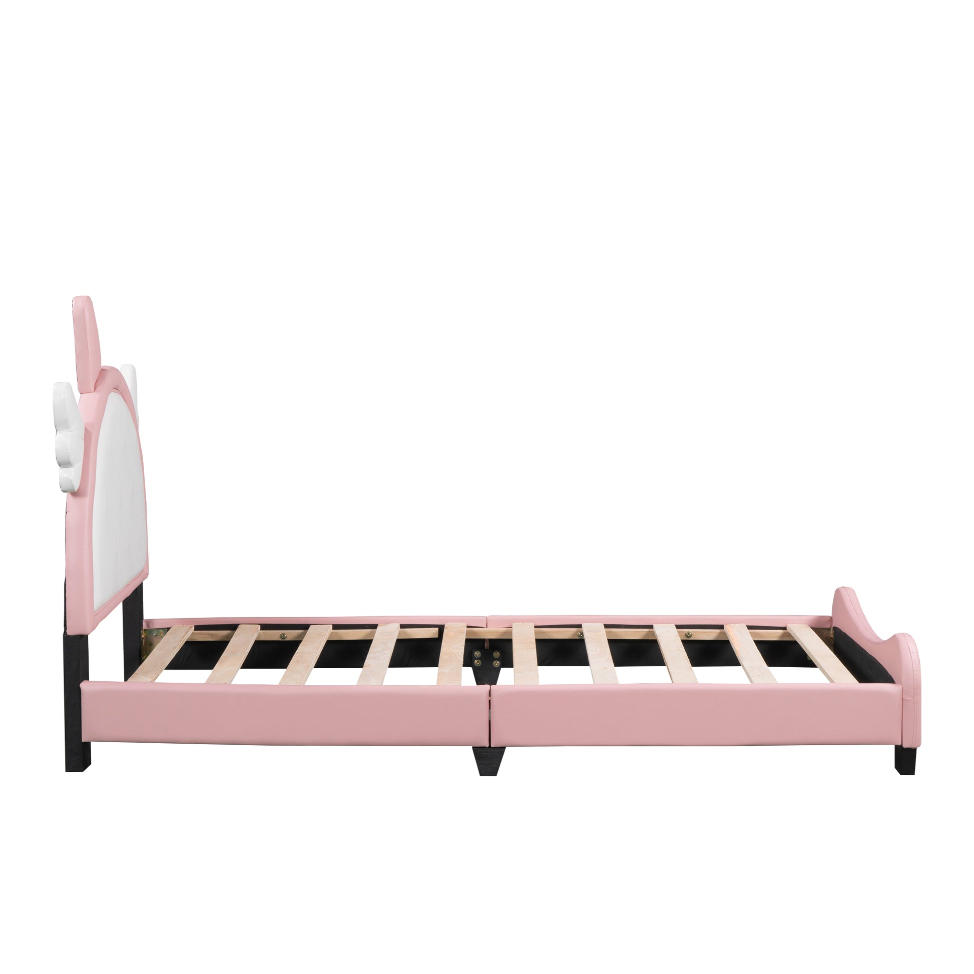 Cute Twin Size Upholstered Bed With Unicorn Shape Headboard,Twin Size Platform Bed With Headboard And Footboard,White Pink Pink Pu