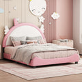 Cute Full Size Upholstered Bed With Unicorn Shape Headboard,Full Size Platform Bed With Headboard And Footboard,White Pink Full Pink Pu