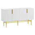 Modern Elegant 4 Door Sideboard Gold Metal Handle Buffet Cabinet For Dining Room, Living Room, Bedroom, Hallway White White Particle Board