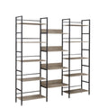 Triple Wide 5 Shelf Bookshelves Industrial Retro Wooden Style Home And Office Large Open Bookshelves, Grey, 69.3