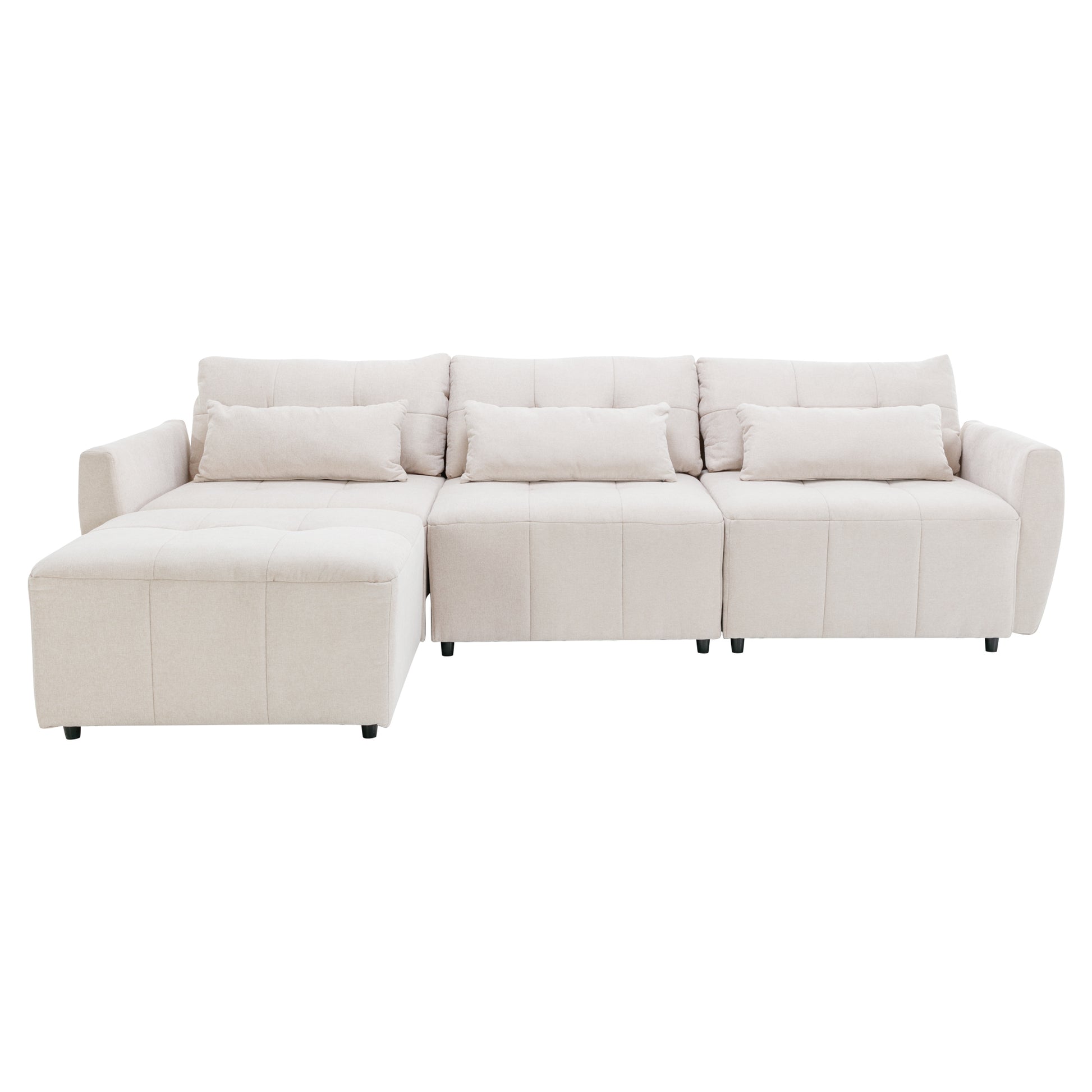 113.3" Convertible Sectional Sofa Couch 3 Seat L Shaped Sofa With Movable Ottoman And Usb For Apartment, Living Room, Bedroom, Beige Beige Chenille 3 Seat