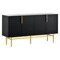 Modern Elegant 4 Door Sideboard Gold Metal Handle Buffet Cabinet For Dining Room, Living Room, Bedroom, Hallway Black Black Particle Board