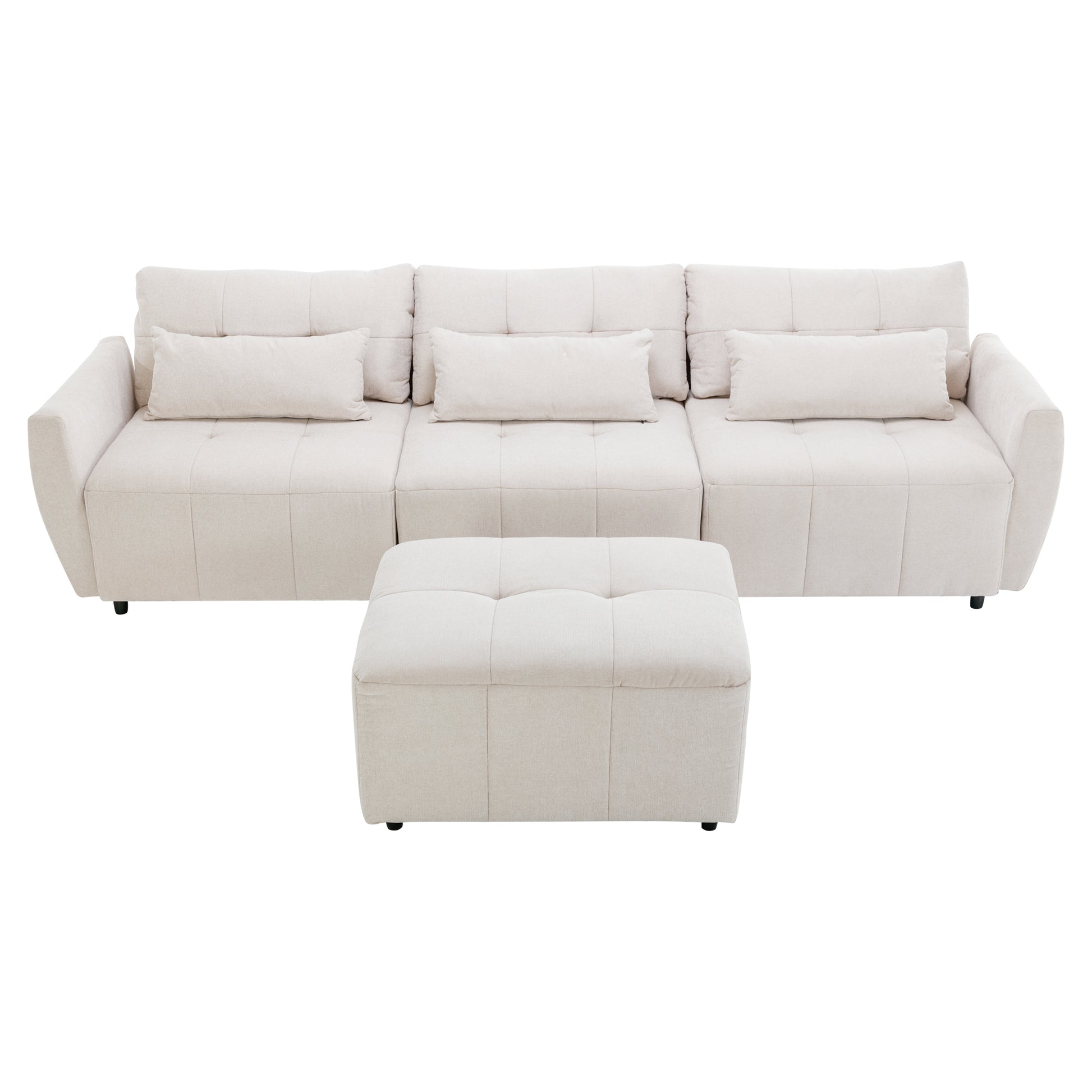 113.3" Convertible Sectional Sofa Couch 3 Seat L Shaped Sofa With Movable Ottoman And Usb For Apartment, Living Room, Bedroom, Beige Beige Chenille 3 Seat