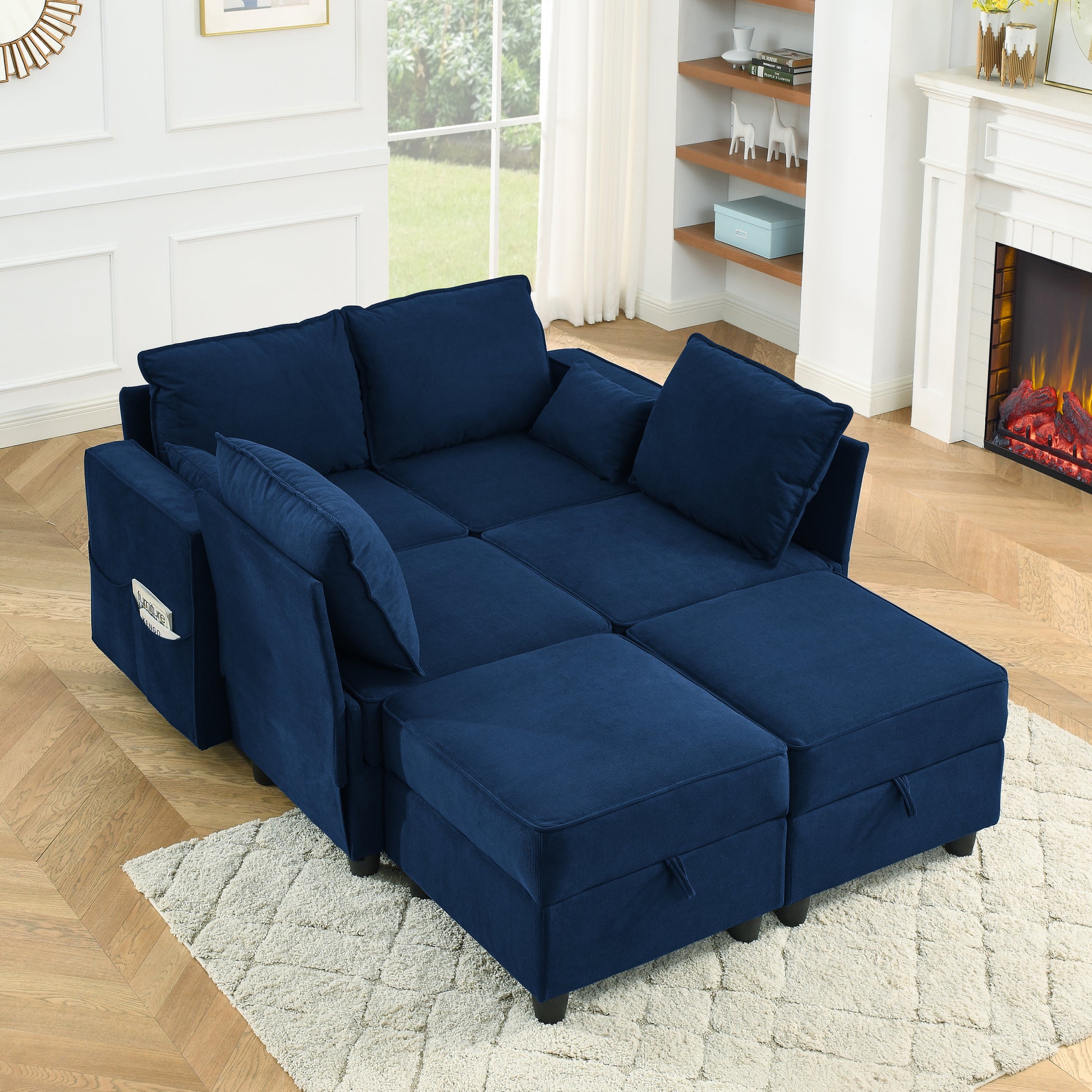 Single Seat Of Module Sofa Without Armrest, Navy Blue Corduroy Velvet Navy Corduroy