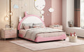 Cute Full Size Upholstered Bed With Unicorn Shape Headboard,Full Size Platform Bed With Headboard And Footboard,White Pink Full Pink Pu