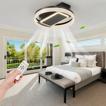 20Inch Modern Leafless Ceiling Fan With Remote Control Removable And Washable, Reversible Motor Black Modern Iron