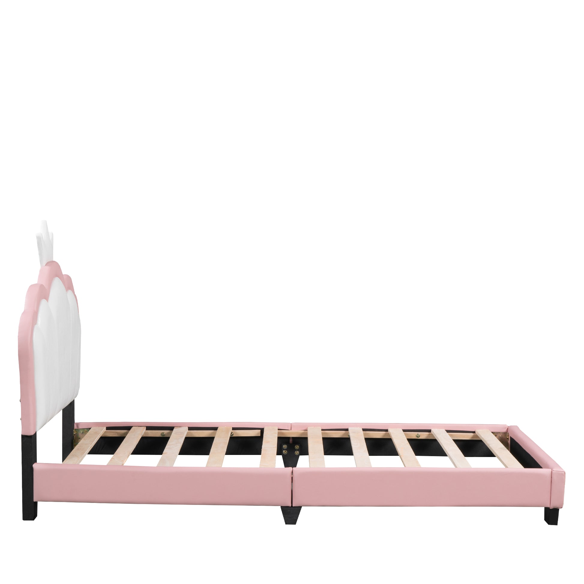 Twin Size Upholstered Princess Bed With Crown Headboard,Twin Size Platform Bed With Headboard And Footboard,White Pink Old Sku:Wf303336Aah Pink Pu