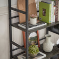 Triple Wide 5 Shelf Bookshelves Industrial Retro Wooden Style Home And Office Large Open Bookshelves, Dark Grey, 69.3