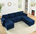 Single Seat Of Module Sofa Without Armrest, Navy Blue Corduroy Velvet Navy Corduroy