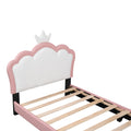 Twin Size Upholstered Princess Bed With Crown Headboard,Twin Size Platform Bed With Headboard And Footboard,White Pink Old Sku:Wf303336Aah Pink Pu