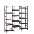 Triple Wide 5 Shelf Bookshelves Industrial Retro Wooden Style Home And Office Large Open Bookshelves, Dark Grey, 69.3