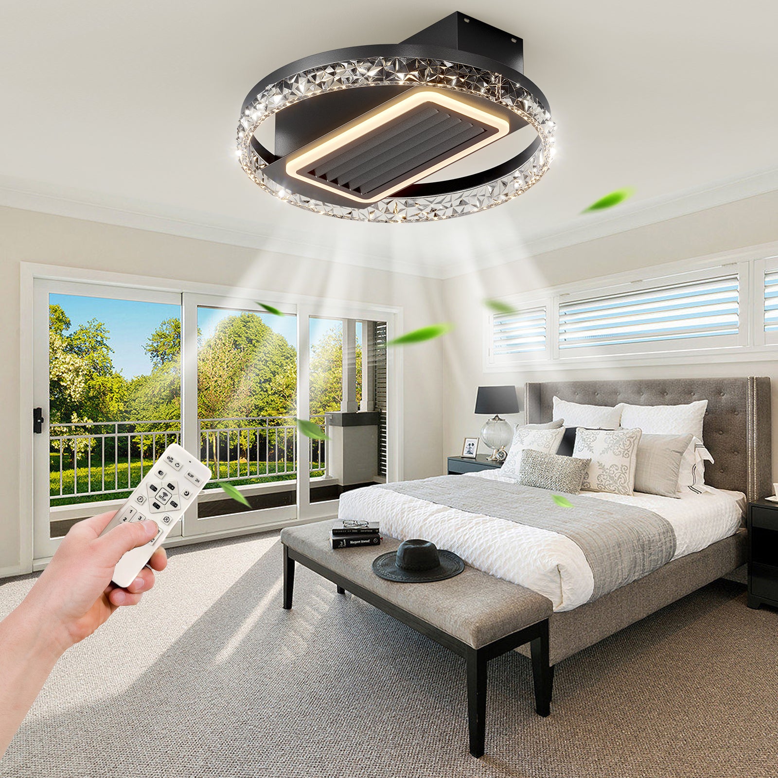 20Inch Modern Leafless Ceiling Fan With Remote Control Removable And Washable, Reversible Motor Black Modern Iron