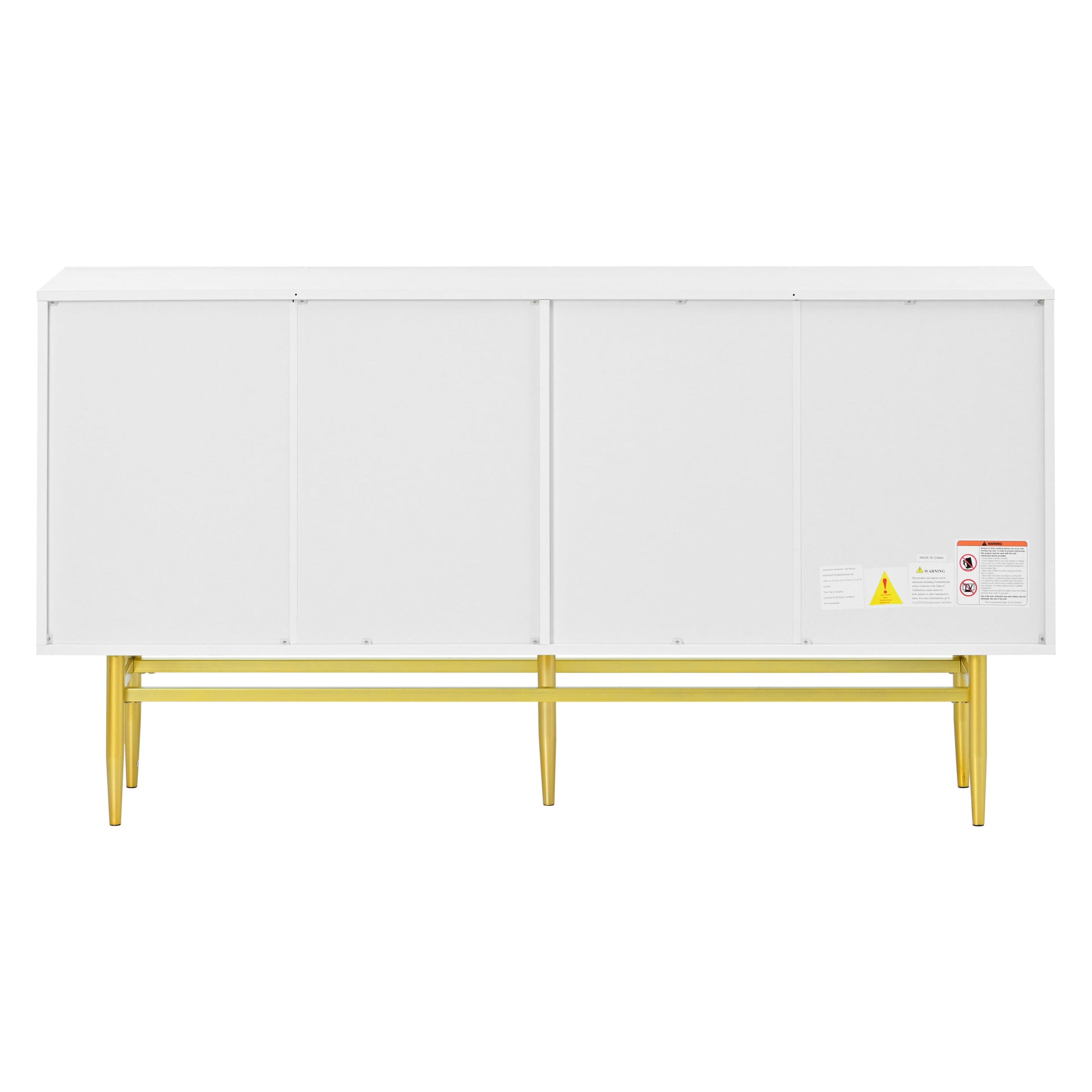 Modern Elegant 4 Door Sideboard Gold Metal Handle Buffet Cabinet For Dining Room, Living Room, Bedroom, Hallway White White Particle Board