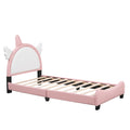 Cute Twin Size Upholstered Bed With Unicorn Shape Headboard,Twin Size Platform Bed With Headboard And Footboard,White Pink Pink Pu