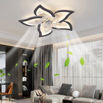 27In Ceiling Fan With Lights Remote Contro Dimmable Led,6 Gear Wind Speed Fan Light Black Modern Acrylic