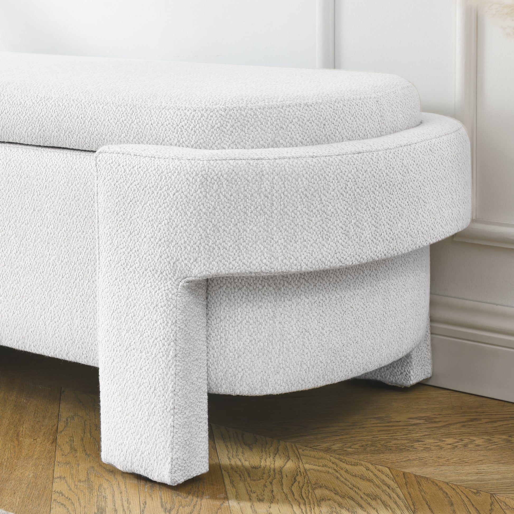 Linen Fabric Upholstered Bench With Large Storage Space For The Living Room, Entryway And Bedroom,White, 51.5''X20.5''X17'' White Foam