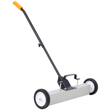 24'' Rolling Magnetic Pick Up Sweeper, Heavy Duty Push Type With Release, For Nails Needles Screws Collection,30 Pound Capacity Black And Silver Metal