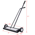 24'' Rolling Magnetic Pick Up Sweeper, Heavy Duty Push Type With Release, For Nails Needles Screws Collection,100 Pound Capacity Black And Silver Metal