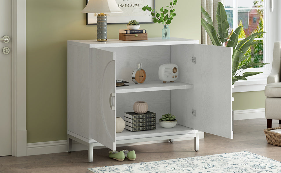 Simple Storage Cabinet Accent Cabinet With Solid Wood Veneer And Metal Leg Frame For Living Room, Entryway, Dining Room White White Mdf