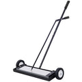 24'' Rolling Magnetic Pick Up Sweeper, Heavy Duty Push Type With Release, For Nails Needles Screws Collection,100 Pound Capacity Black And Silver Metal