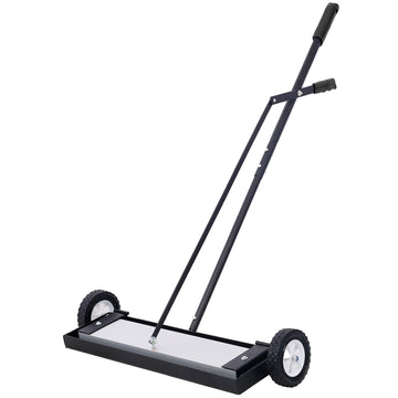 24'' Rolling Magnetic Pick Up Sweeper, Heavy Duty Push Type With Release, For Nails Needles Screws Collection,100 Pound Capacity Black And Silver Metal