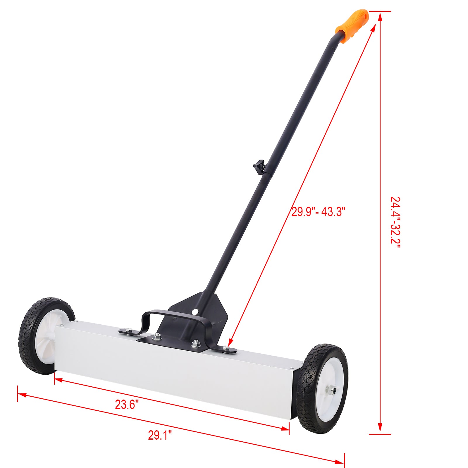 24'' Rolling Magnetic Pick Up Sweeper, Heavy Duty Push Type With Release, For Nails Needles Screws Collection,30 Pound Capacity Black And Silver Metal