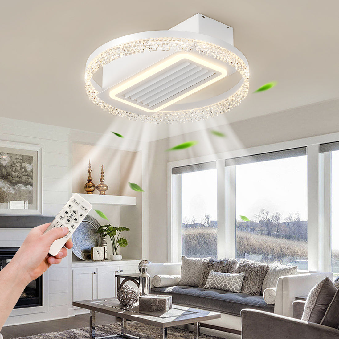 20Inch Modern Leafless Ceiling Fan With Remote Control Removable And Washable, Reversible Motor White Modern Iron