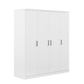 4 Door Wardrobe With 1 Drawer, White Hinged White White Shelf 1 Drawer Bedroom Ball Bearing Glides Contemporary 4 Lockable Mdf