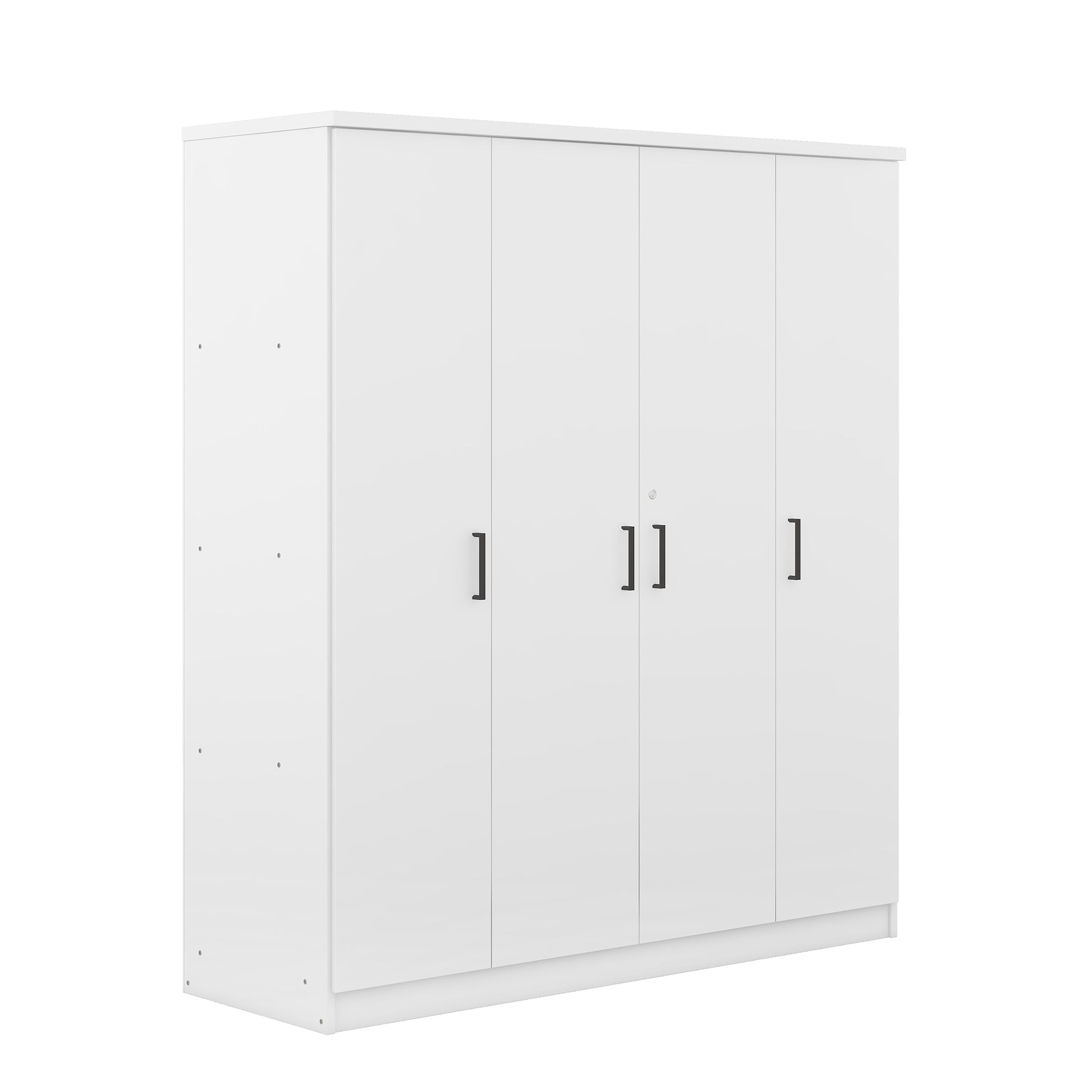 4 Door Wardrobe With 1 Drawer, White Hinged White White Shelf 1 Drawer Bedroom Ball Bearing Glides Contemporary 4 Lockable Mdf