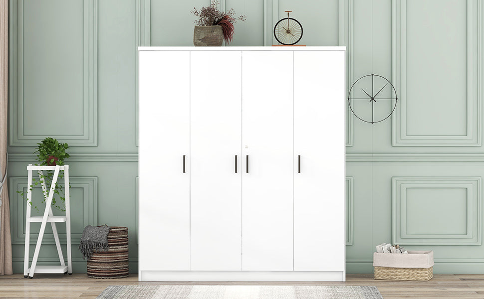 4 Door Wardrobe With 1 Drawer, White Hinged White White Shelf 1 Drawer Bedroom Ball Bearing Glides Contemporary 4 Lockable Mdf