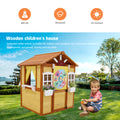 Outdoor Playhouse For Kids Wooden Cottage With Working Doors Windows Pretend Play House For Age 3 8 Years Natural Solid Wood