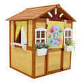 Outdoor Playhouse For Kids Wooden Cottage With Working Doors Windows Pretend Play House For Age 3 8 Years Natural Solid Wood