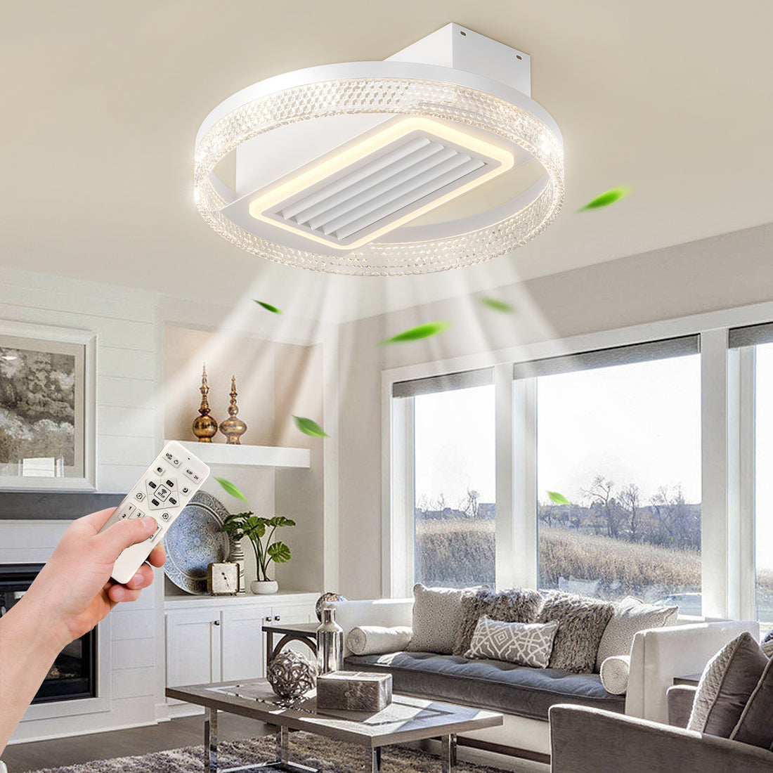 20Inch Modern Leafless Ceiling Fan With Remote Control Removable And Washable, Reversible Motor White Modern Iron