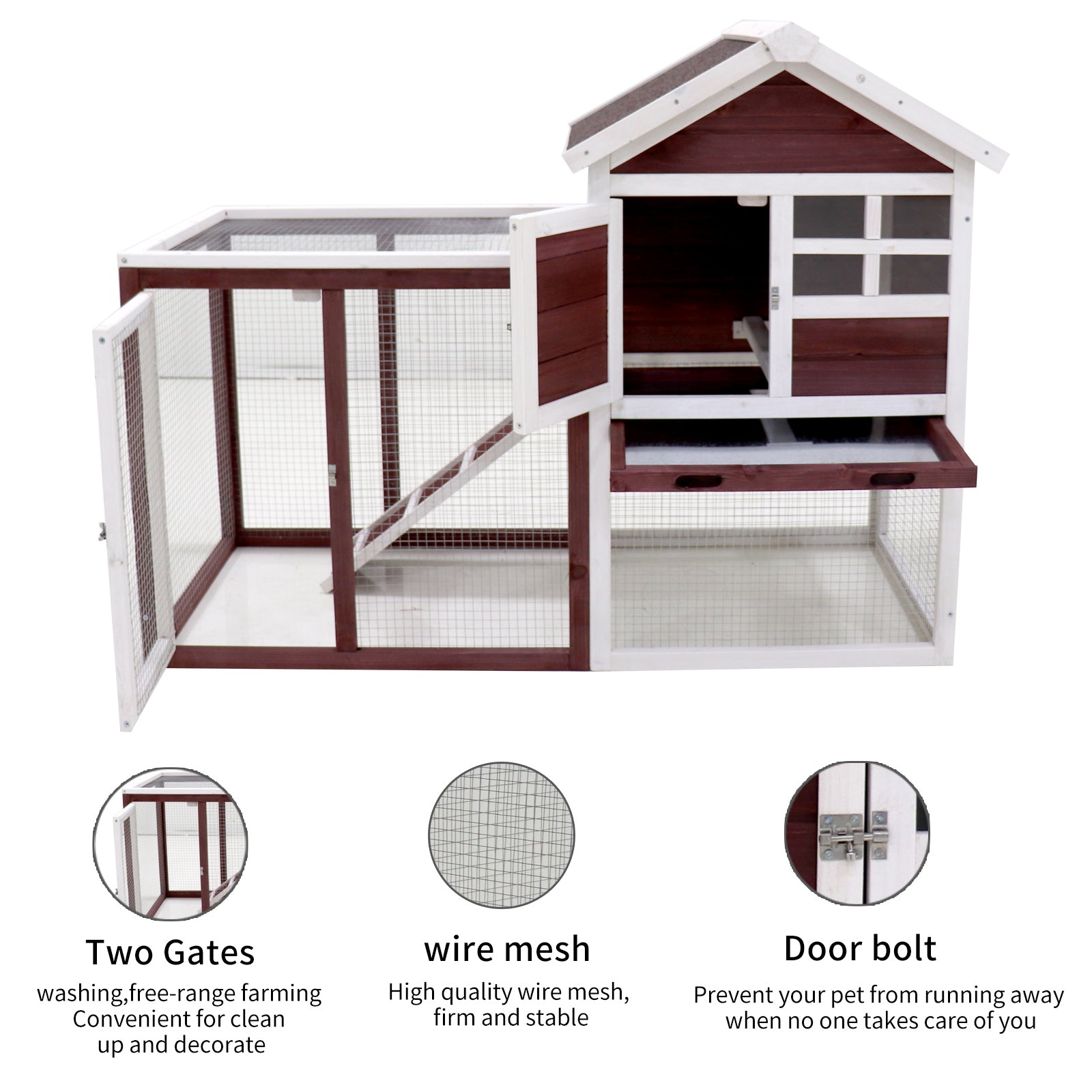 "Discount Treatment " Deluxe Wooden Chicken Coop Hen House Rabbit Wood Hutch Poultry Cage Habitat Wine Rde White Wine Red Solid Wood