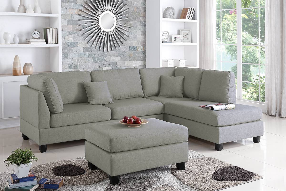 3 Pc Sectional In Gray Gray Fabric