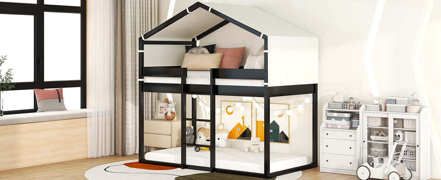 Twin Over Twin Bunk Bed Wood Bed With Tent, Espresso Espresso Solid Wood