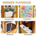 Outdoor Playhouse For Kids Wooden Cottage With Working Doors Windows Pretend Play House For Age 3 8 Years Natural Solid Wood