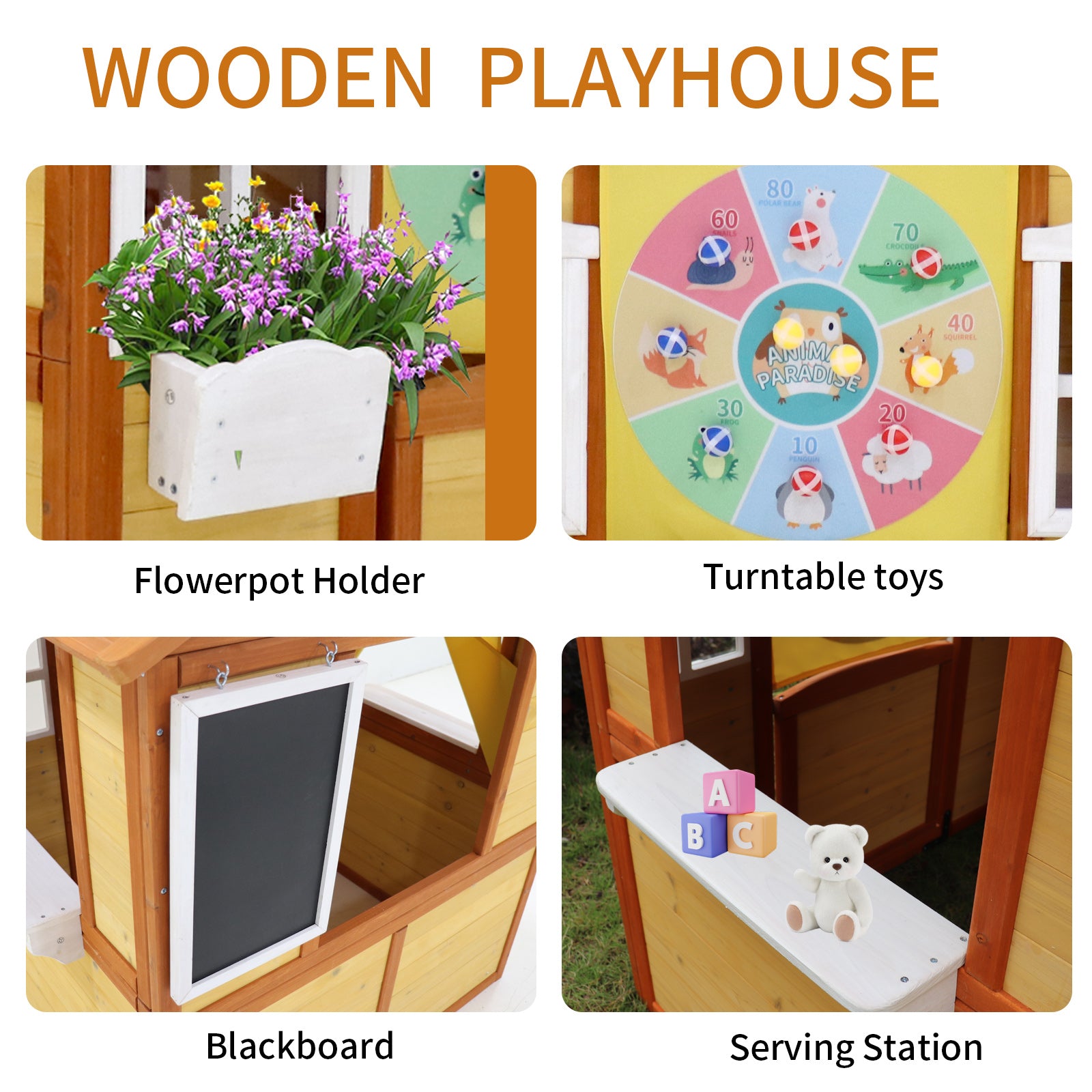 Outdoor Playhouse For Kids Wooden Cottage With Working Doors Windows Pretend Play House For Age 3 8 Years Natural Solid Wood