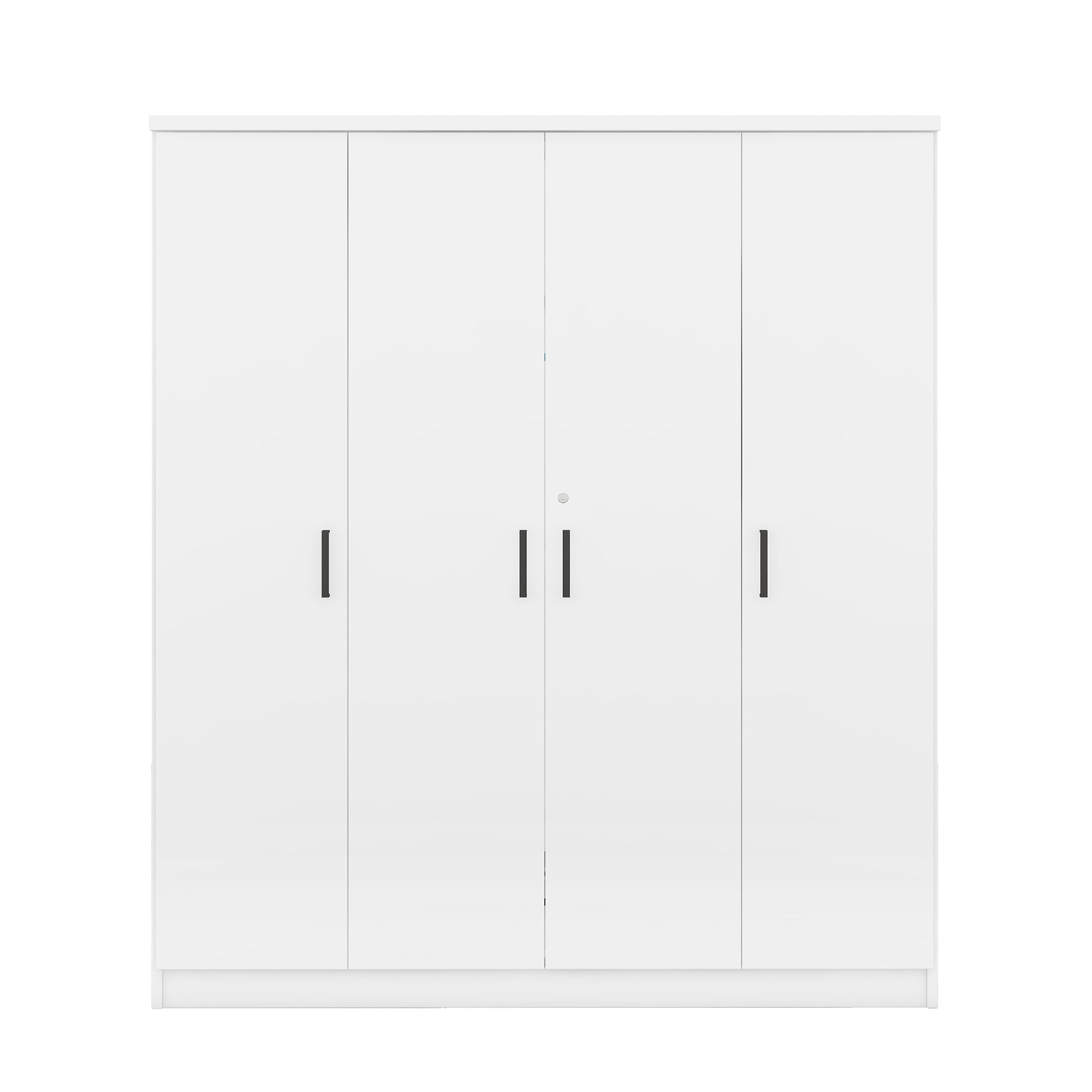 4 Door Wardrobe With 1 Drawer, White Hinged White White Shelf 1 Drawer Bedroom Ball Bearing Glides Contemporary 4 Lockable Mdf