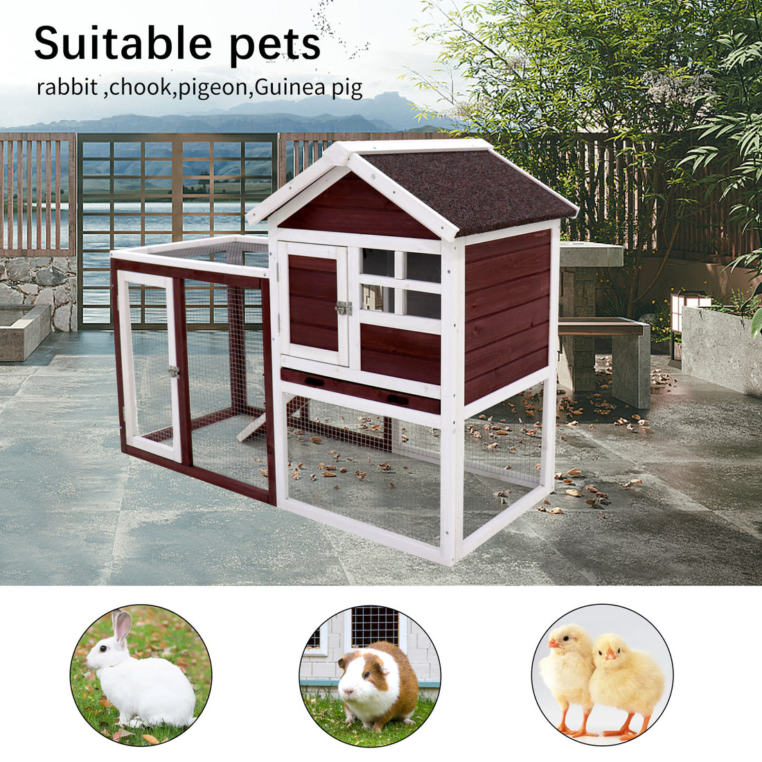 "Discount Treatment " Deluxe Wooden Chicken Coop Hen House Rabbit Wood Hutch Poultry Cage Habitat Wine Rde White Wine Red Solid Wood