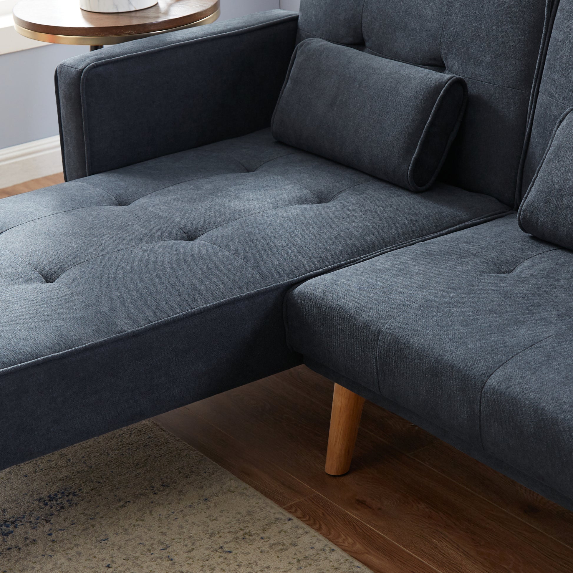 Convertible Sectional Sofa Sleeper, Left Facing L Shaped Sofa Counch For Living Room Dark Gray Foam Linen