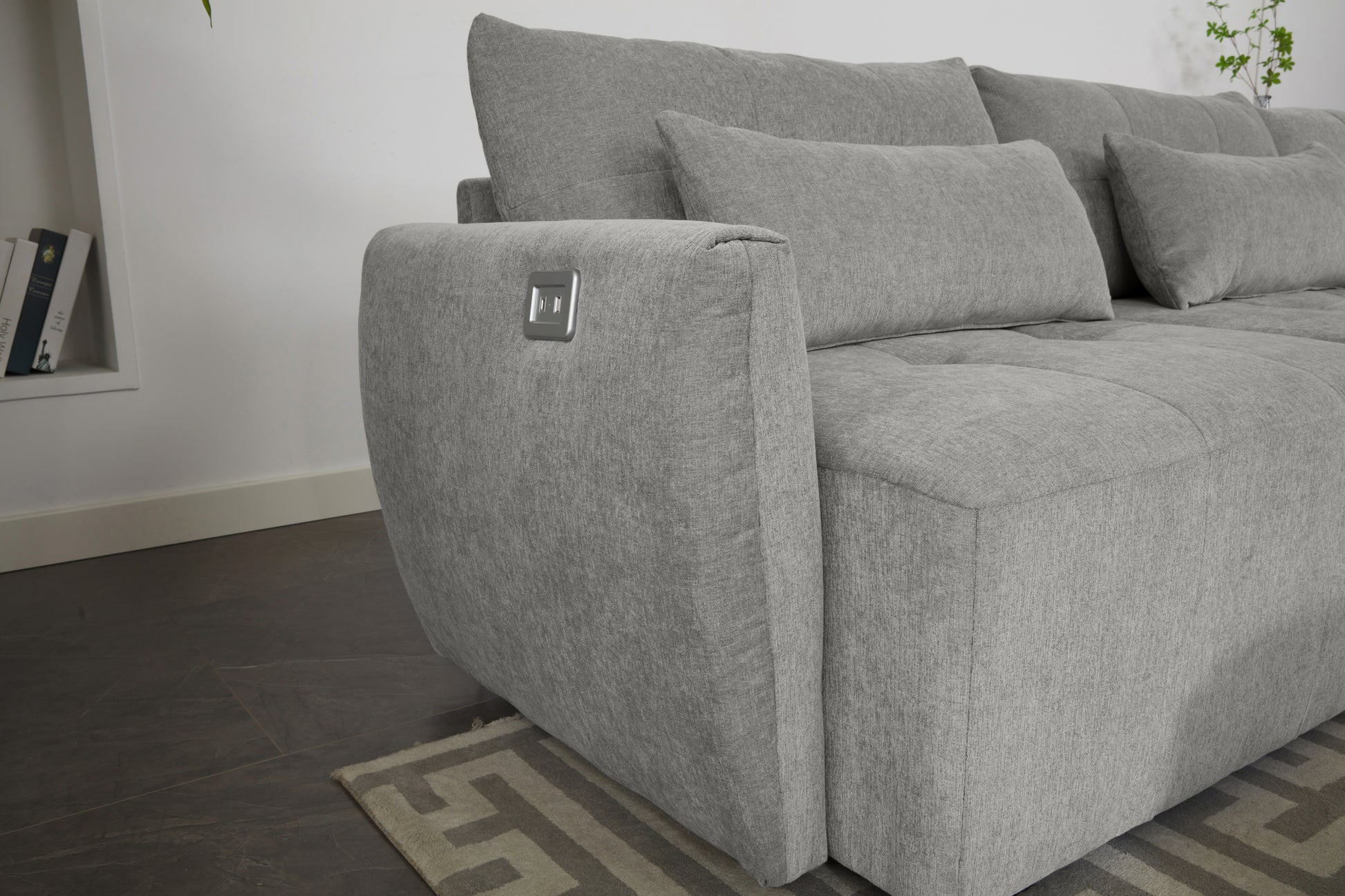 113.3" Convertible Sectional Sofa Couch 3 Seat L Shaped Sofa With Movable Ottoman And Usb For Apartment, Living Room, Bedroom, Grey Grey Chenille 3 Seat