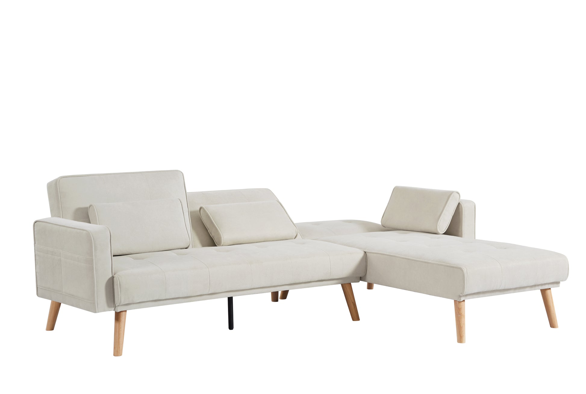 Convertible Sectional Sofa Sleeper, Right Facing L Shaped Sofa Counch For Living Room Chaise Ivory Foam Fabric